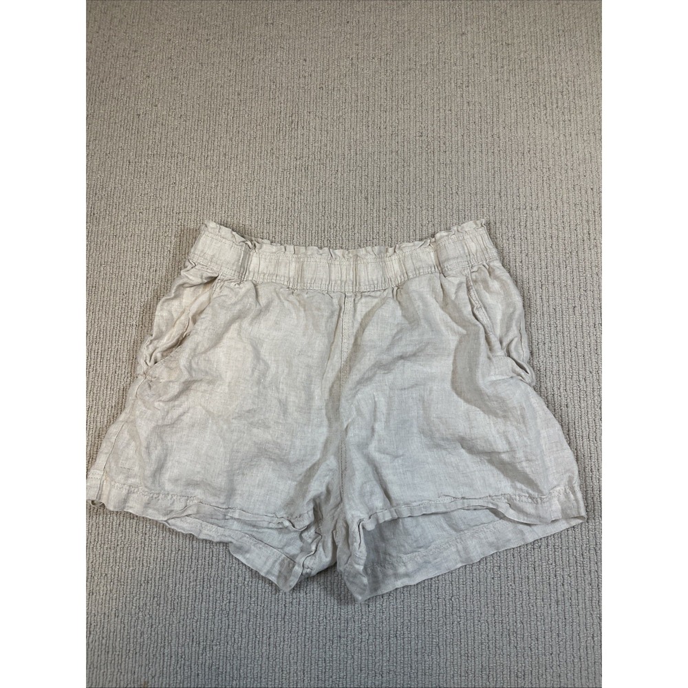 H&M Women's Large 100% Linen Pull On Shorts Beige Pockets